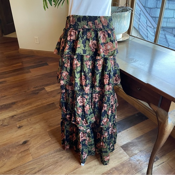 Free People Sawyer Floral Tiered Maxi Skirt - Black, Orange, & Green size Small - Picture 5 of 12